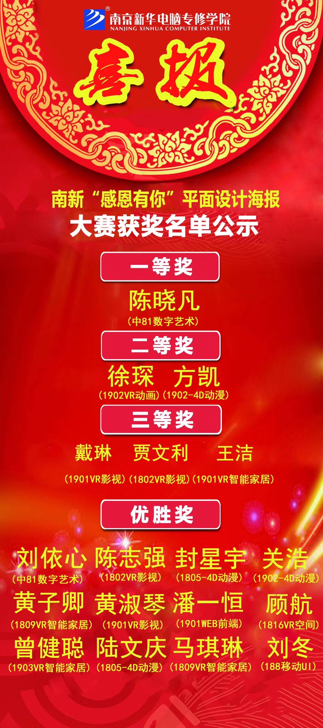 咻！前方為您發來南京新華“感恩有你”平面海報設計大賽的獲獎捷報啦！
